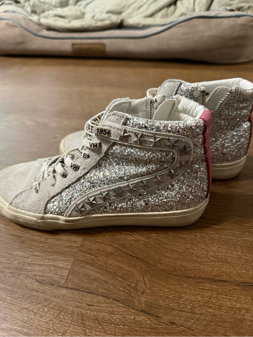 Vintage Havana Silver Glitter High-Top Sneakers with Pink Heel Tab